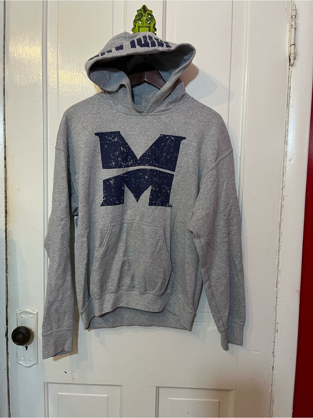 Gildan Gray Hoodie with Navy 'M' Graphic